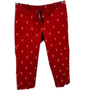 Talbots Cropped Pants 12 Petites Red‎ Lobster Print Signature Straight Leg